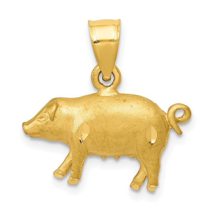 Lovely Rita's Pendants & Charms 14K Yellow Gold Open Back Brushed Diamond Cut Finish Solid Pig Charm Pendant