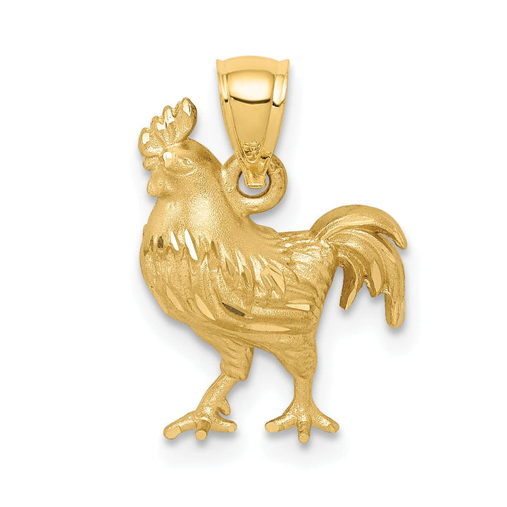 Lovely Rita's Pendants & Charms 14K Yellow Gold Open Back Brushed Diamond Cut Finish Solid Rooster Charm Pendant
