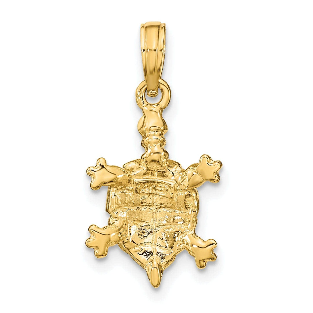 Lovely Rita's Pendants & Charms 14k Yellow Gold Open Back Casted Solid Polished Finish Green Enamel Land Turtle Charm Pendant