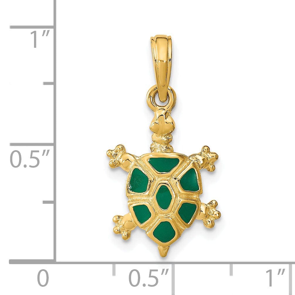 Lovely Rita's Pendants & Charms 14k Yellow Gold Open Back Casted Solid Polished Finish Green Enamel Land Turtle Charm Pendant