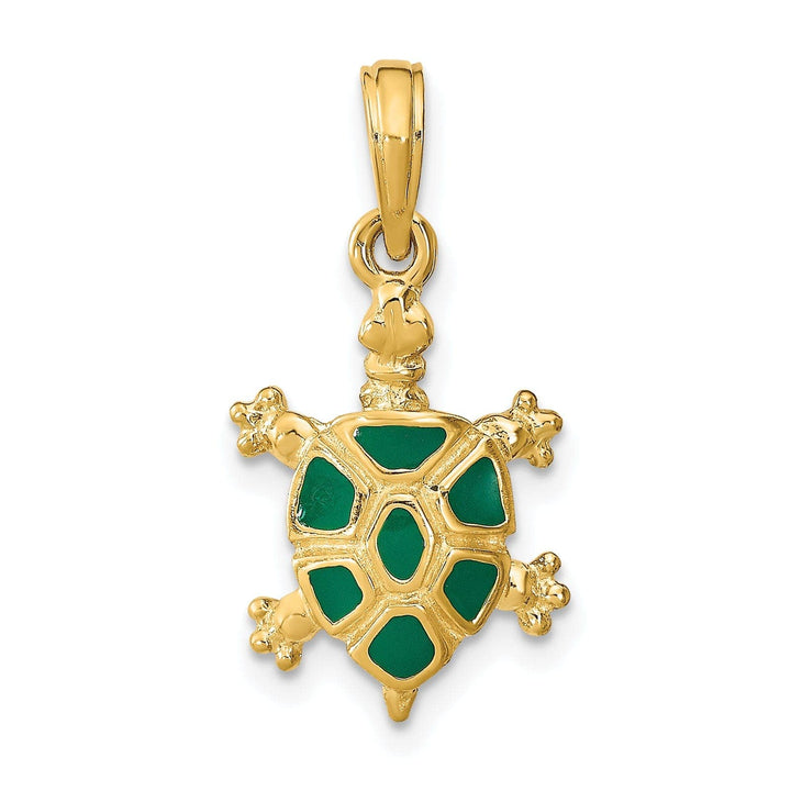 Lovely Rita's Pendants & Charms 14k Yellow Gold Open Back Casted Solid Polished Finish Green Enamel Land Turtle Charm Pendant