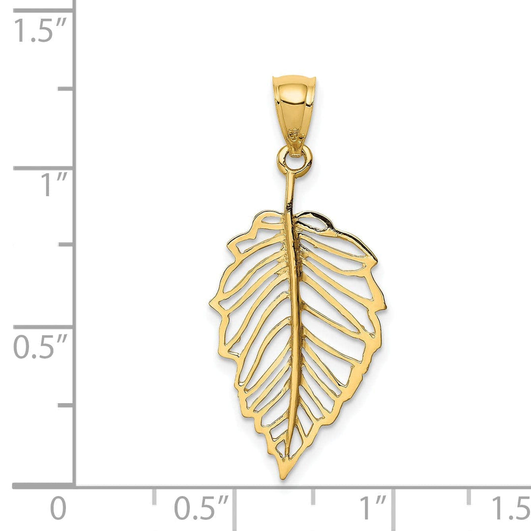 Lovely Rita's Pendants & Charms 14k Yellow Gold Open Back Casted Solid Polished Finish Leaf Charm Pendant
