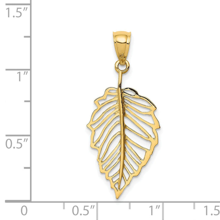 Lovely Rita's Pendants & Charms 14k Yellow Gold Open Back Casted Solid Polished Finish Leaf Charm Pendant