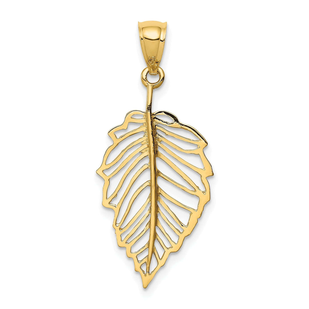 Lovely Rita's Pendants & Charms 14k Yellow Gold Open Back Casted Solid Polished Finish Leaf Charm Pendant
