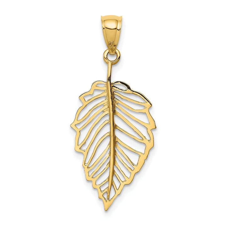 Lovely Rita's Pendants & Charms 14k Yellow Gold Open Back Casted Solid Polished Finish Leaf Charm Pendant