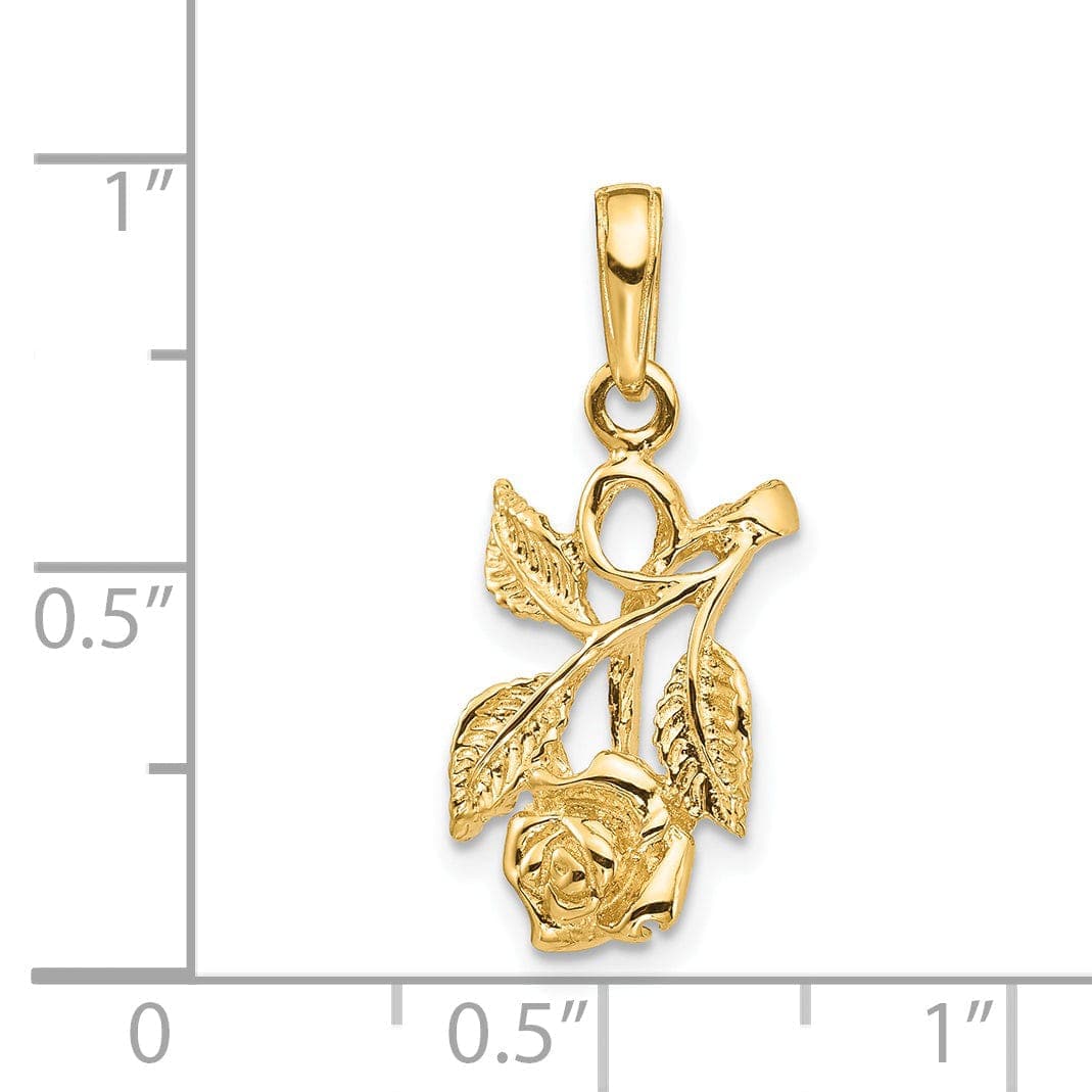 Lovely Rita's Pendants & Charms 14k Yellow Gold Open Back Casted Solid Textured Polished Finish Rose Charm Pendant