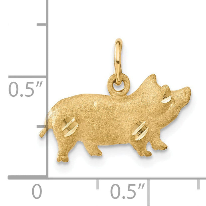 Lovely Rita's Pendants & Charms 14k Yellow Gold Open Back Diamond Cut Brushed Finish Pig Charm Pendant