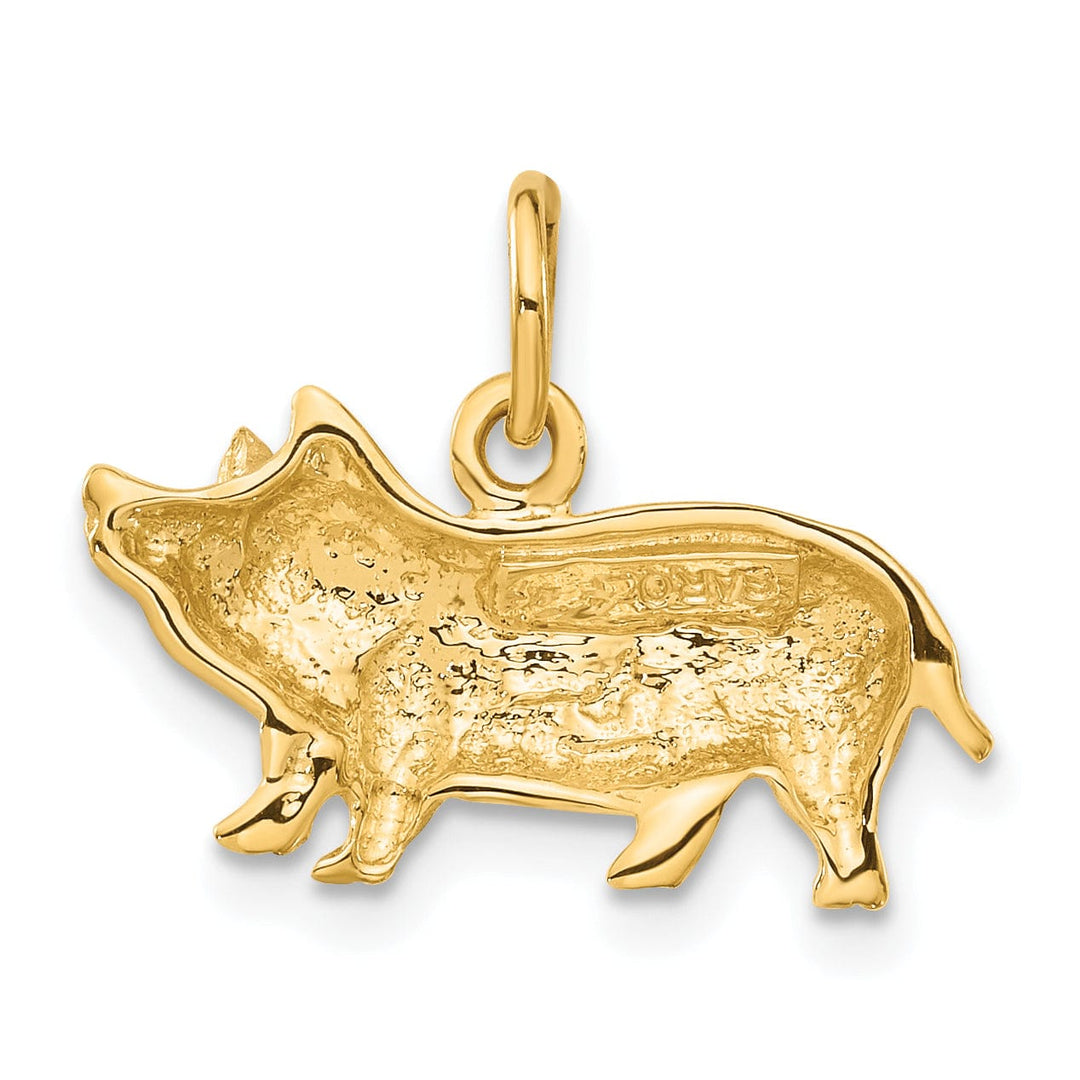Lovely Rita's Pendants & Charms 14k Yellow Gold Open Back Diamond Cut Brushed Finish Pig Charm Pendant