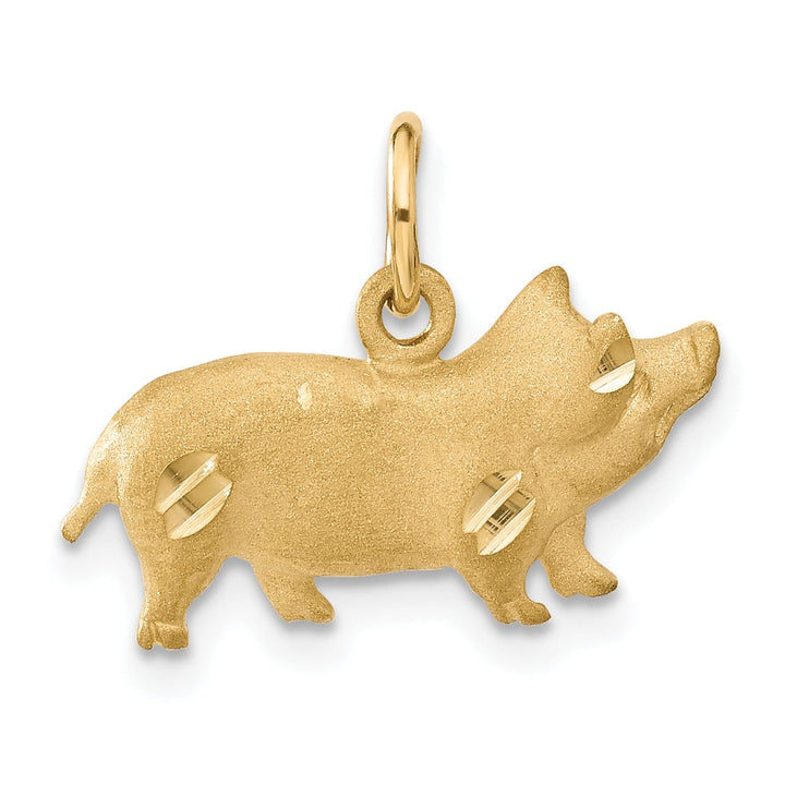 Lovely Rita's Pendants & Charms 14k Yellow Gold Open Back Diamond Cut Brushed Finish Pig Charm Pendant