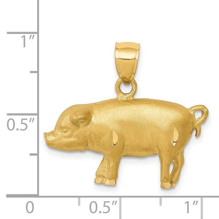 Lovely Rita's Pendants & Charms 14K Yellow Gold Open Back Diamond Cut Brushed Finish Solid Pig Charm Pendant