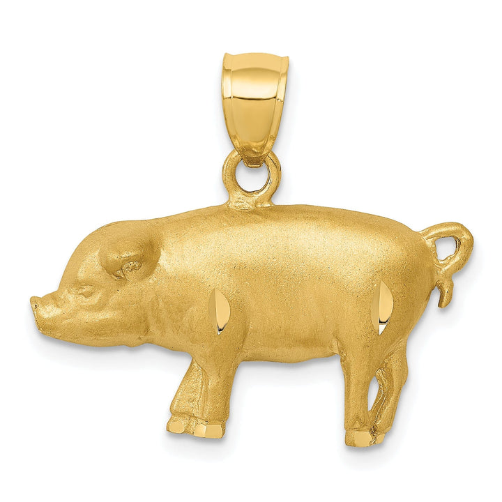 Lovely Rita's Pendants & Charms 14K Yellow Gold Open Back Diamond Cut Brushed Finish Solid Pig Charm Pendant
