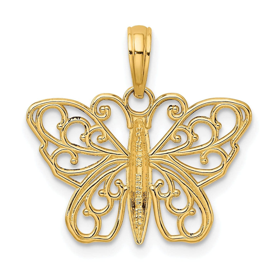 Lovely Rita's Pendants & Charms 14K Yellow Gold Open Back Filigree Solid Polished Finish Butterfly Charm Pendant