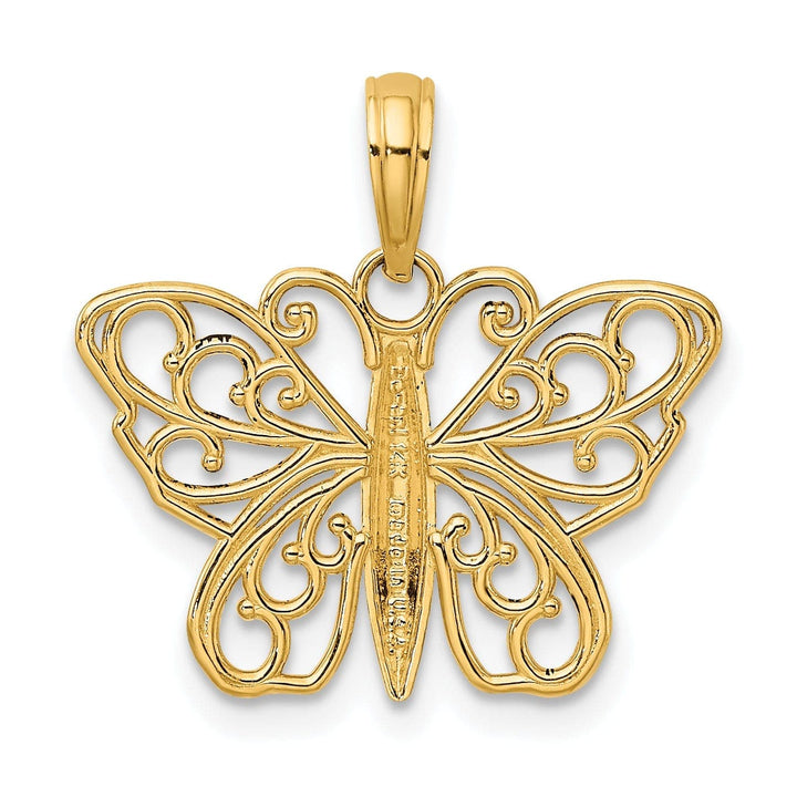 Lovely Rita's Pendants & Charms 14K Yellow Gold Open Back Filigree Solid Polished Finish Butterfly Charm Pendant