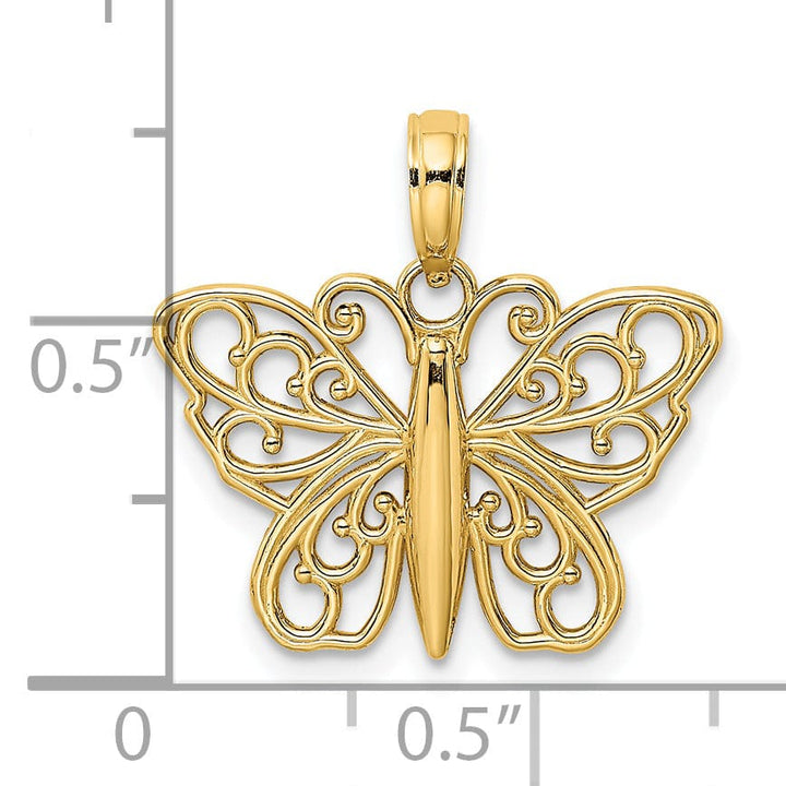Lovely Rita's Pendants & Charms 14K Yellow Gold Open Back Filigree Solid Polished Finish Butterfly Charm Pendant