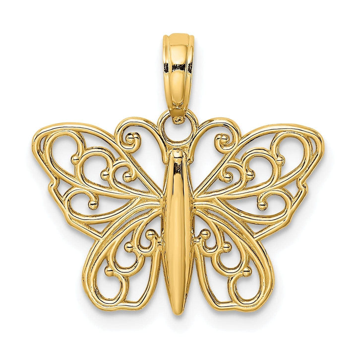 Lovely Rita's Pendants & Charms 14K Yellow Gold Open Back Filigree Solid Polished Finish Butterfly Charm Pendant