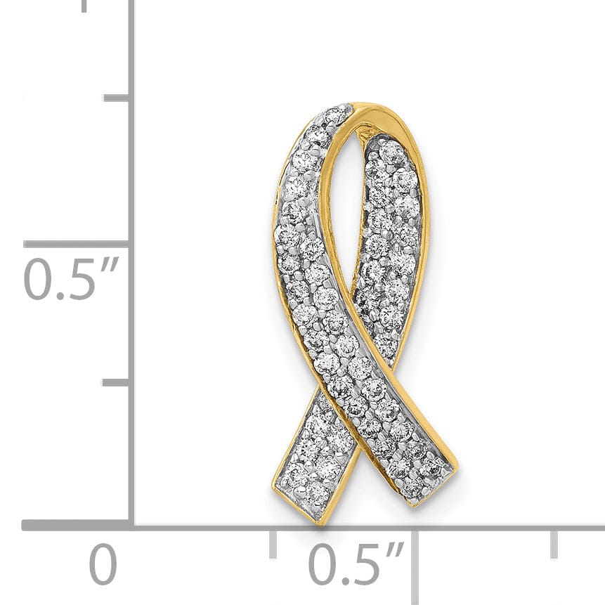 Lovely Rita's Pendants & Charms 14k Yellow Gold Open Back Polished Finish Awareness Ribbon 0.3-ct Diamond Slide Pendant will not fit Omega Chain