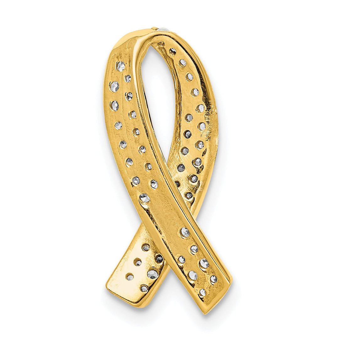 Lovely Rita's Pendants & Charms 14k Yellow Gold Open Back Polished Finish Awareness Ribbon 0.3-ct Diamond Slide Pendant will not fit Omega Chain