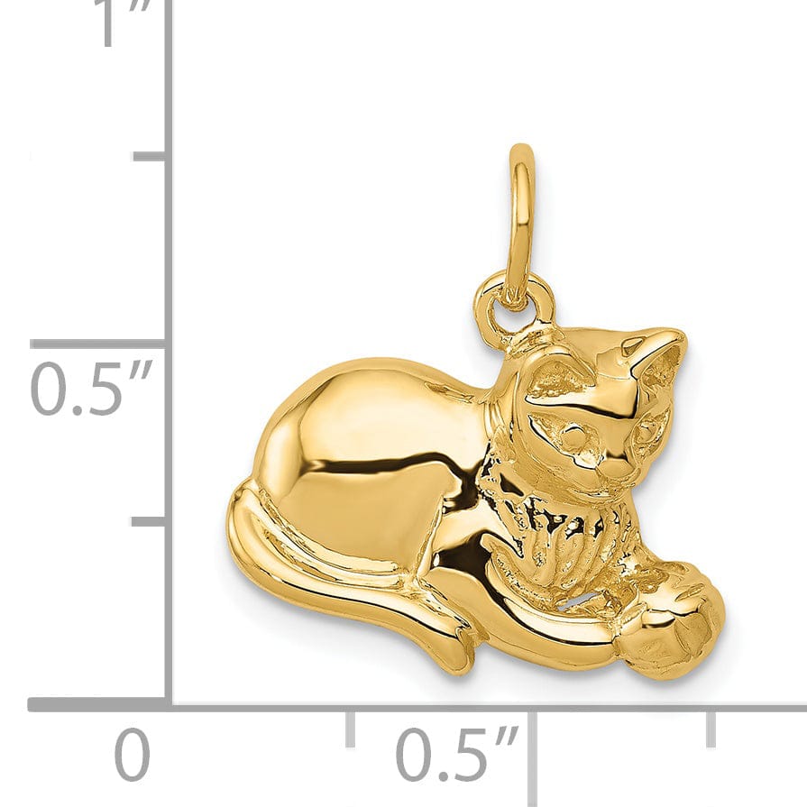 Lovely Rita's Pendants & Charms 14k Yellow Gold Open Back Polished Finish Cat Playing with Ball Design Charm Pendant