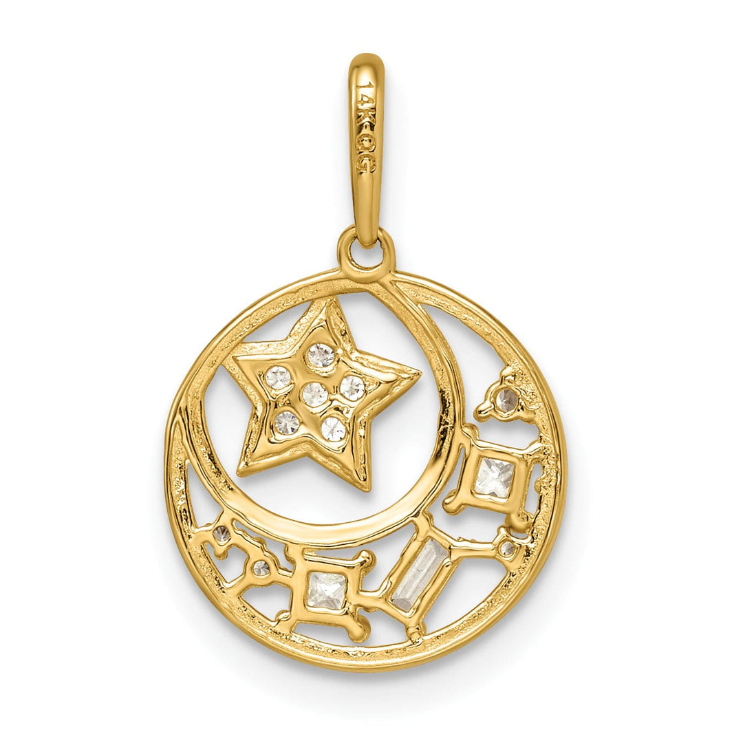 Lovely Rita's Pendants & Charms 14k Yellow Gold Open Back Polished Finish Cubic Zirconia Stone Star & Moon Design Charm Pendant