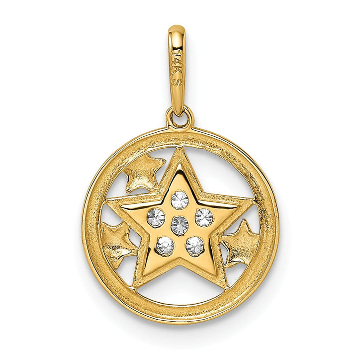 Lovely Rita's Pendants & Charms 14k Yellow Gold Open Back Polished Finish Cubic Zirconia Stones Womens Stars Circular Design Charm Pendant