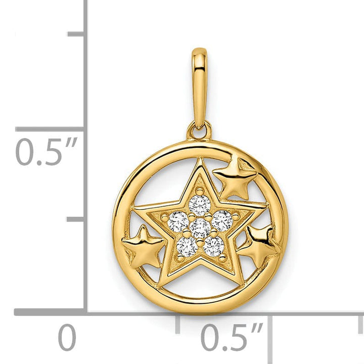 Lovely Rita's Pendants & Charms 14k Yellow Gold Open Back Polished Finish Cubic Zirconia Stones Womens Stars Circular Design Charm Pendant