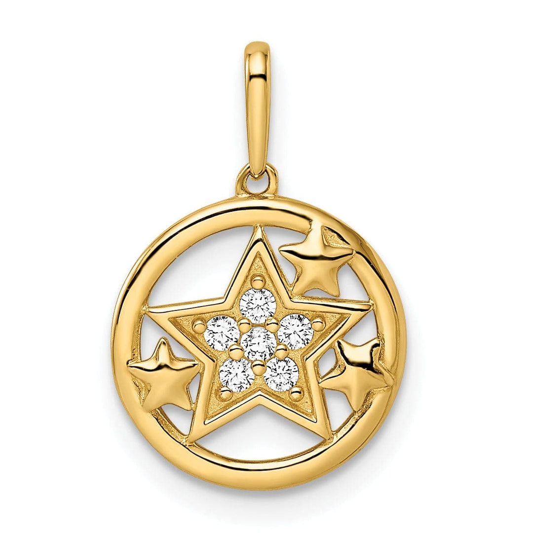 Lovely Rita's Pendants & Charms 14k Yellow Gold Open Back Polished Finish Cubic Zirconia Stones Womens Stars Circular Design Charm Pendant