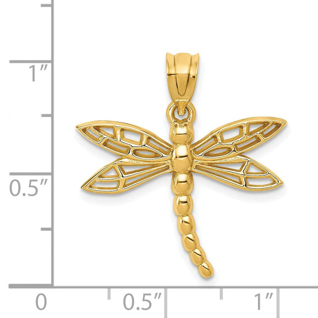 Lovely Rita's Pendants & Charms 14k Yellow Gold Open Back Polished Finish Dragonfly Charm Pendant