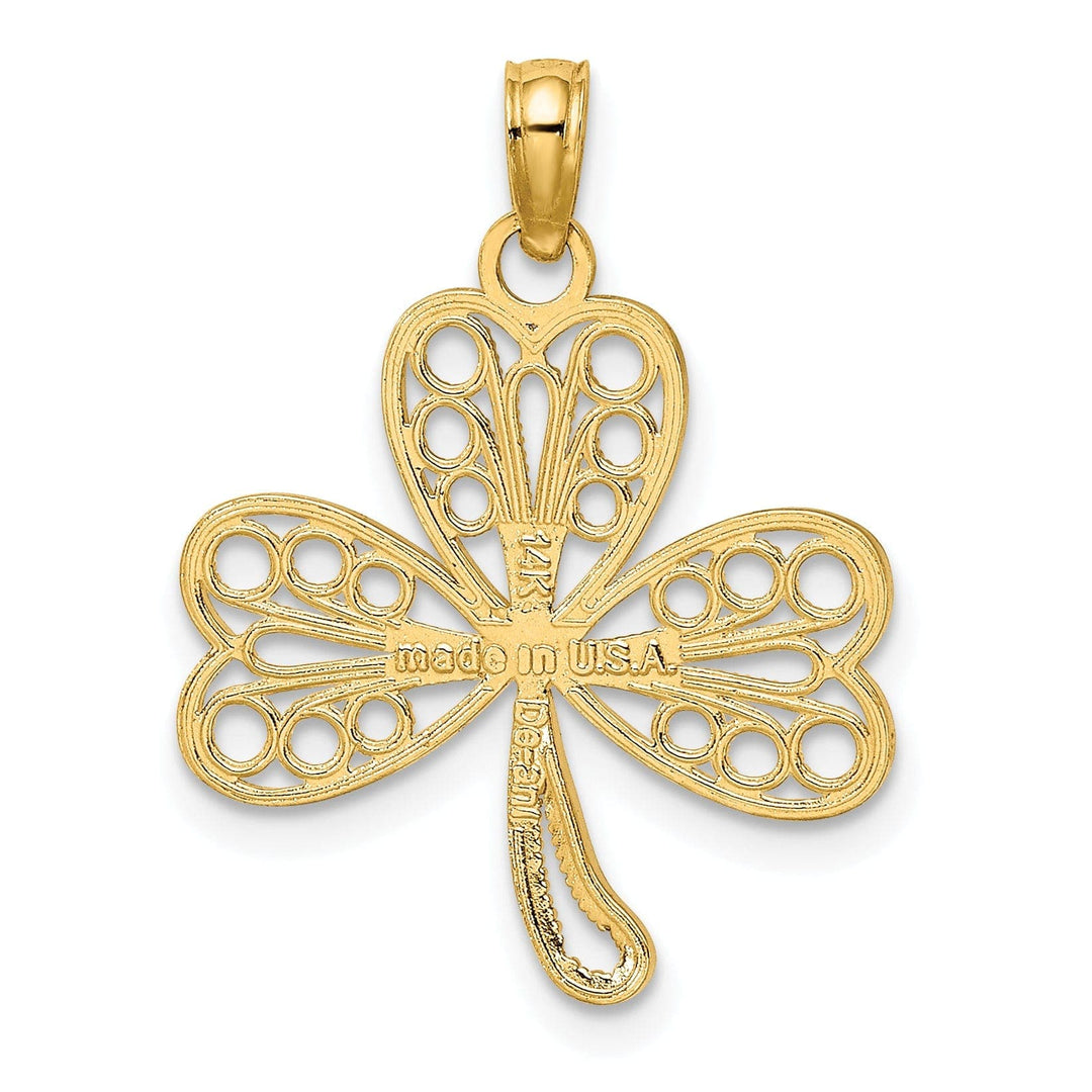 Lovely Rita's Pendants & Charms 14K Yellow Gold Open Back Polished Finish Filigree Design 3-Leaf Clover Charm Pendant
