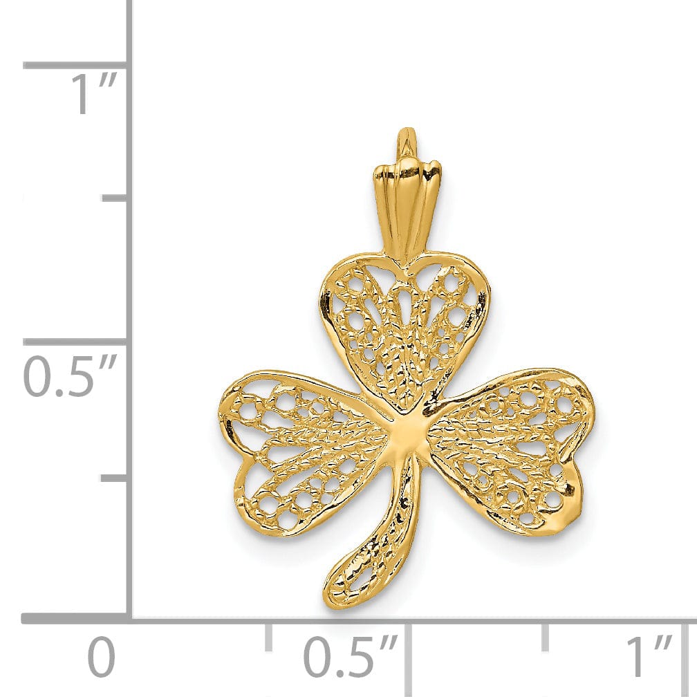 Lovely Rita's Pendants & Charms 14k Yellow Gold Open Back Polished Finish Filigree Design Shamrock Charm Pendant