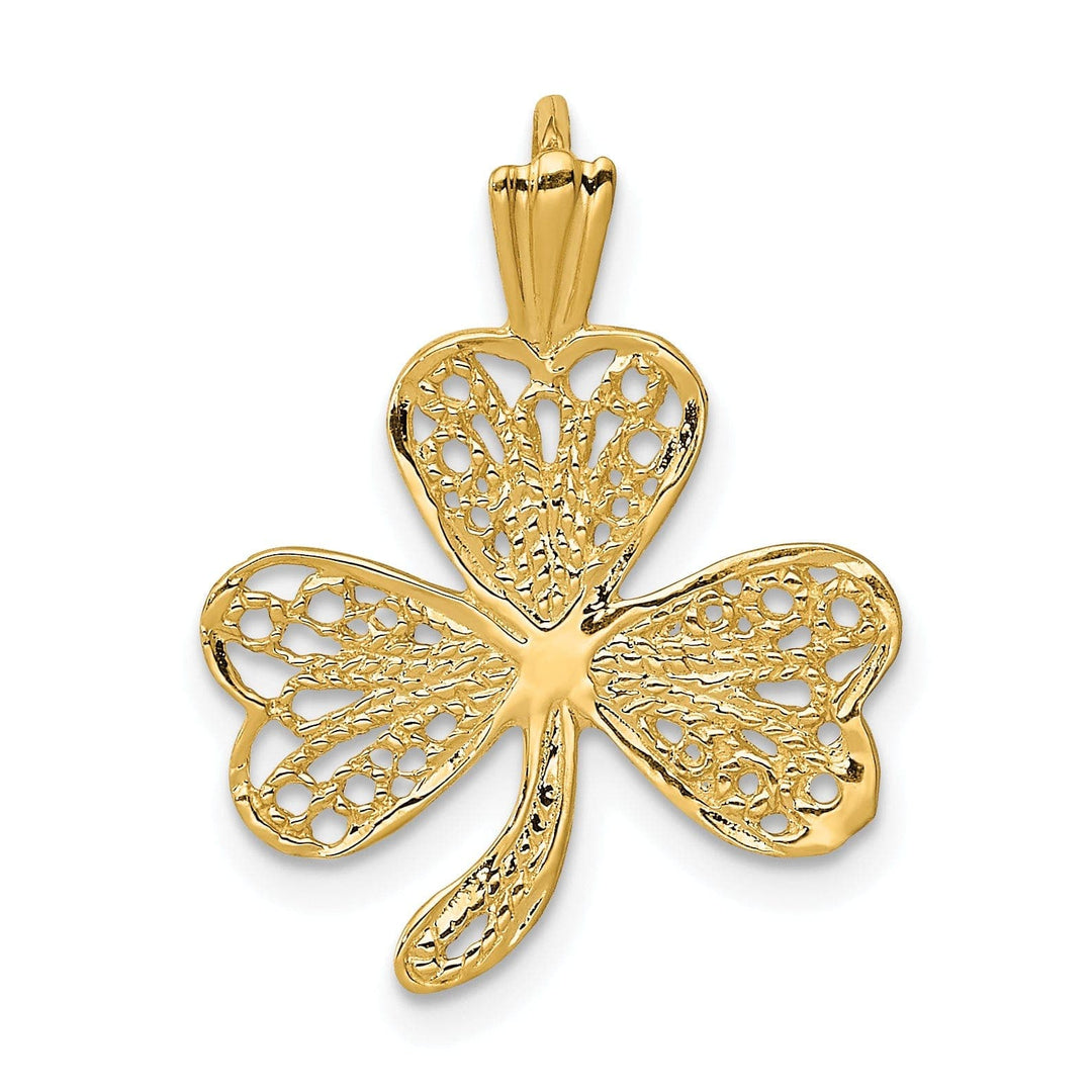 Lovely Rita's Pendants & Charms 14k Yellow Gold Open Back Polished Finish Filigree Design Shamrock Charm Pendant