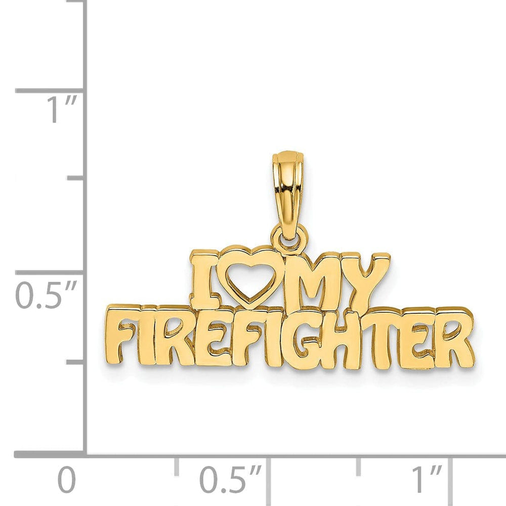 Lovely Rita's Pendants & Charms 14k Yellow Gold Open Back Polished Finish I LOVE MY FIREFIGHTER Charm Pendant