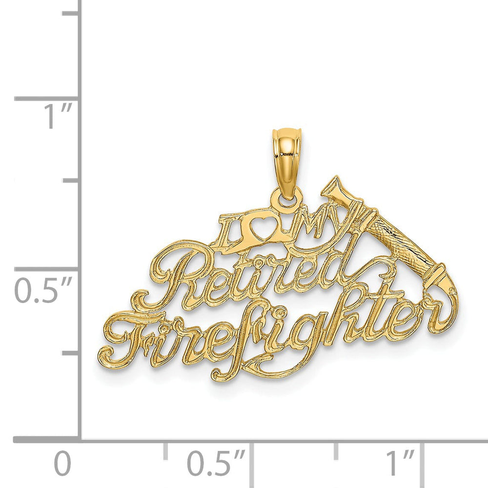 Lovely Rita's Pendants & Charms 14k Yellow Gold Open Back Polished Finish I LOVE MY RETIRED FIREFIGHTER Charm Pendant