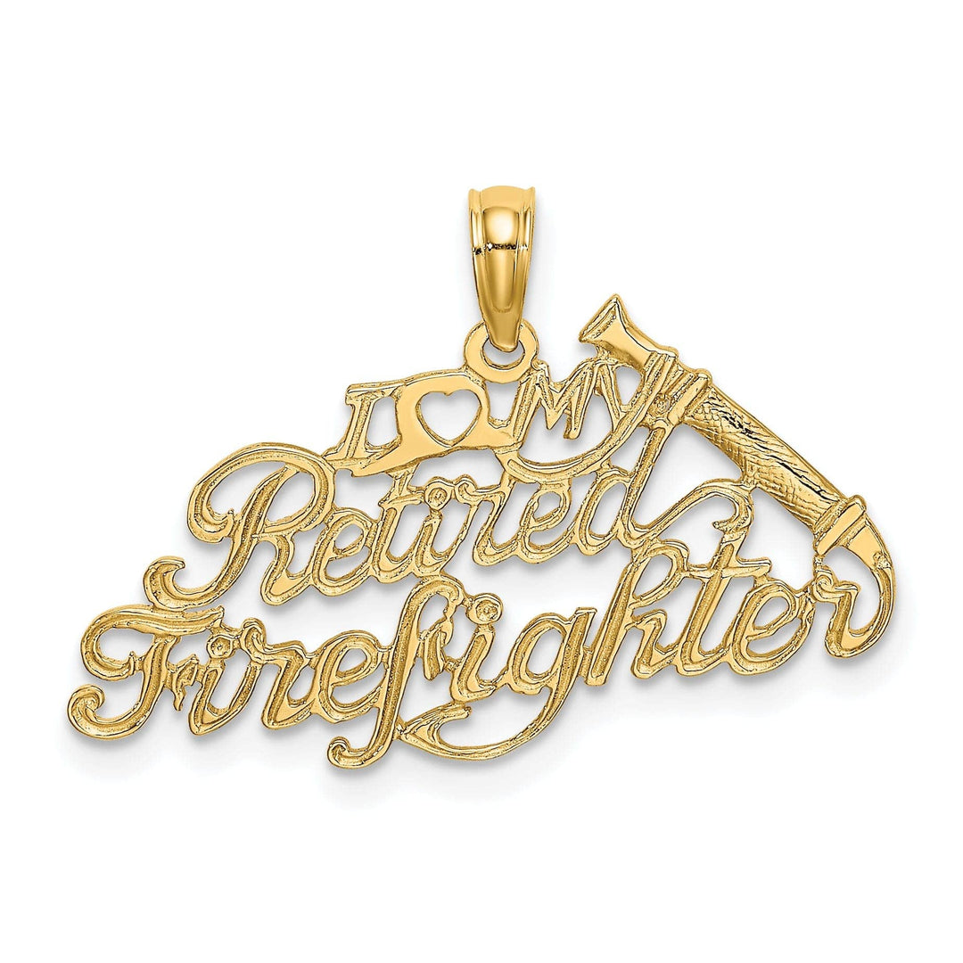 Lovely Rita's Pendants & Charms 14k Yellow Gold Open Back Polished Finish I LOVE MY RETIRED FIREFIGHTER Charm Pendant