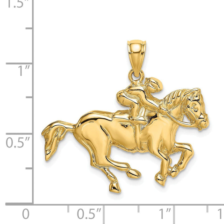 Lovely Rita's Pendants & Charms 14K Yellow Gold Open Back Polished Finish Jockey on Horse Charm Pendant