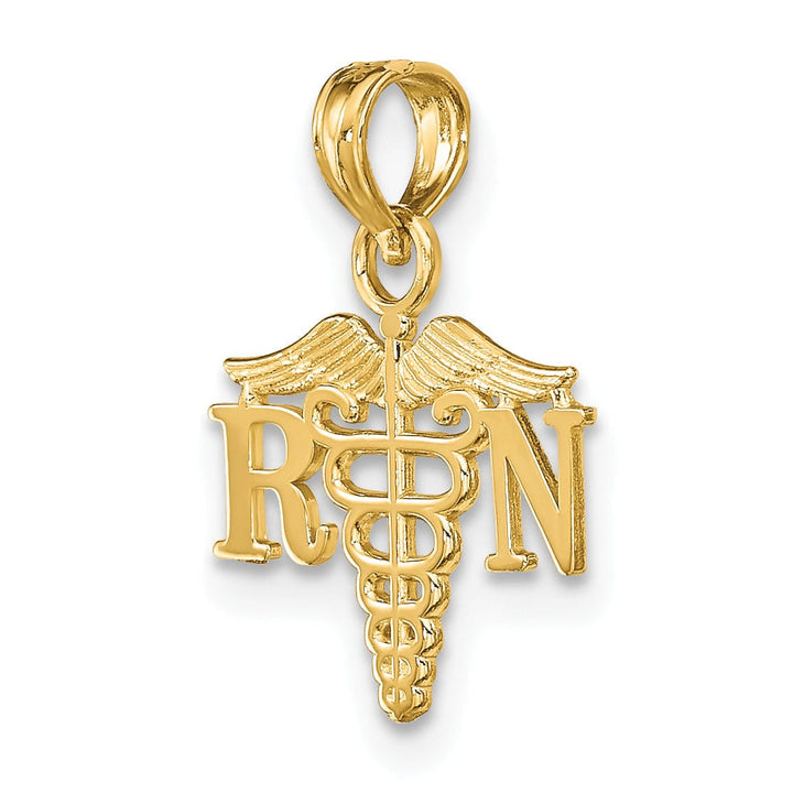 Lovely Rita's Pendants & Charms 14K Yellow Gold Open Back Polished Finish RN Caduceus Design Charm Pendant
