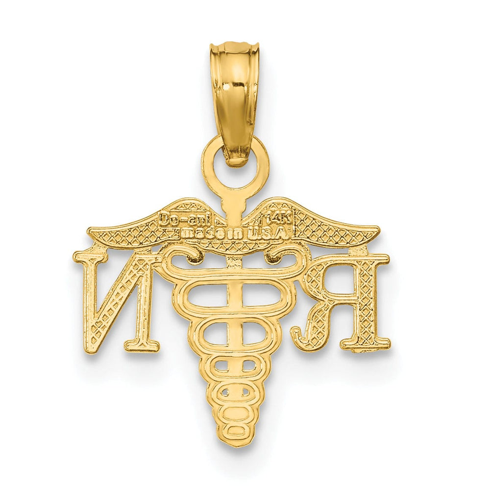 Lovely Rita's Pendants & Charms 14K Yellow Gold Open Back Polished Finish RN Caduceus Design Charm Pendant