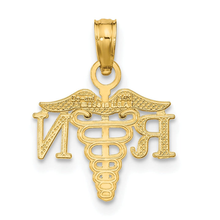 Lovely Rita's Pendants & Charms 14K Yellow Gold Open Back Polished Finish RN Caduceus Design Charm Pendant