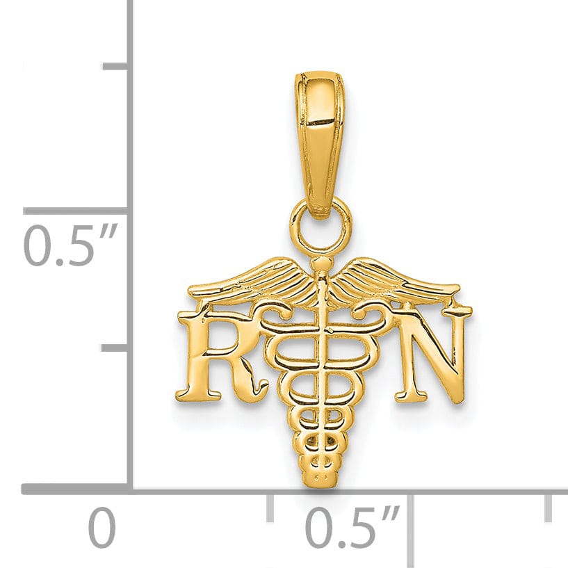 Lovely Rita's Pendants & Charms 14K Yellow Gold Open Back Polished Finish RN Caduceus Design Charm Pendant