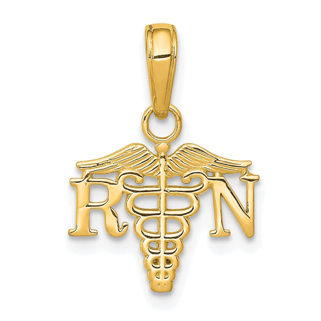 Lovely Rita's Pendants & Charms 14K Yellow Gold Open Back Polished Finish RN Caduceus Design Charm Pendant