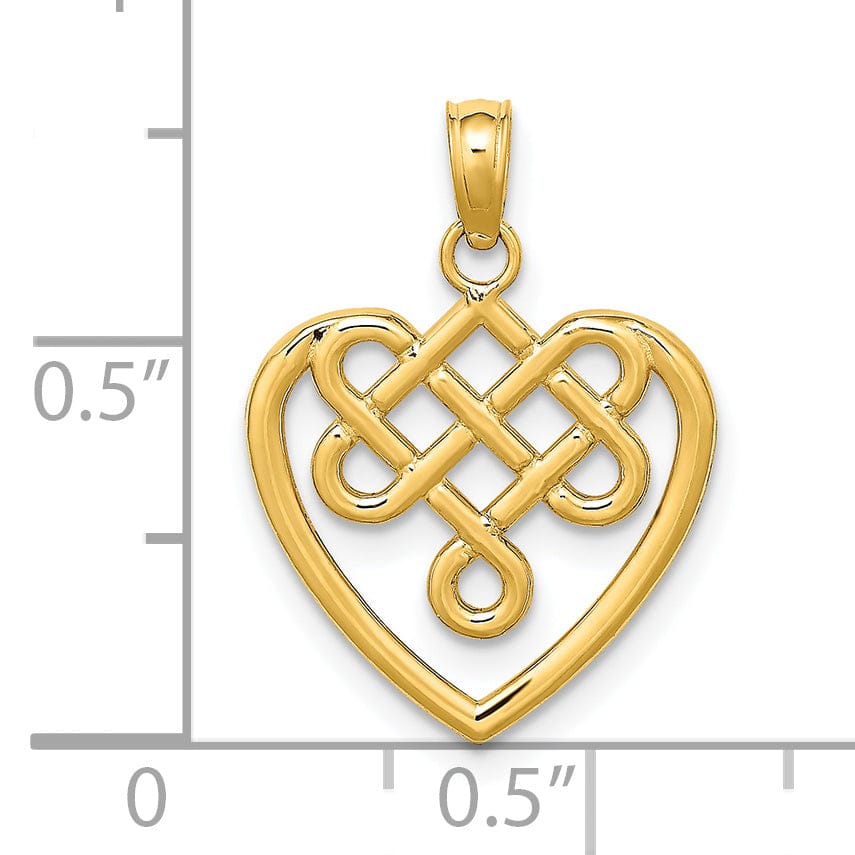 Lovely Rita's Pendants & Charms 14K Yellow Gold Open Back Polished Finish Small Celtic Knot Heart Design Charm Pendant