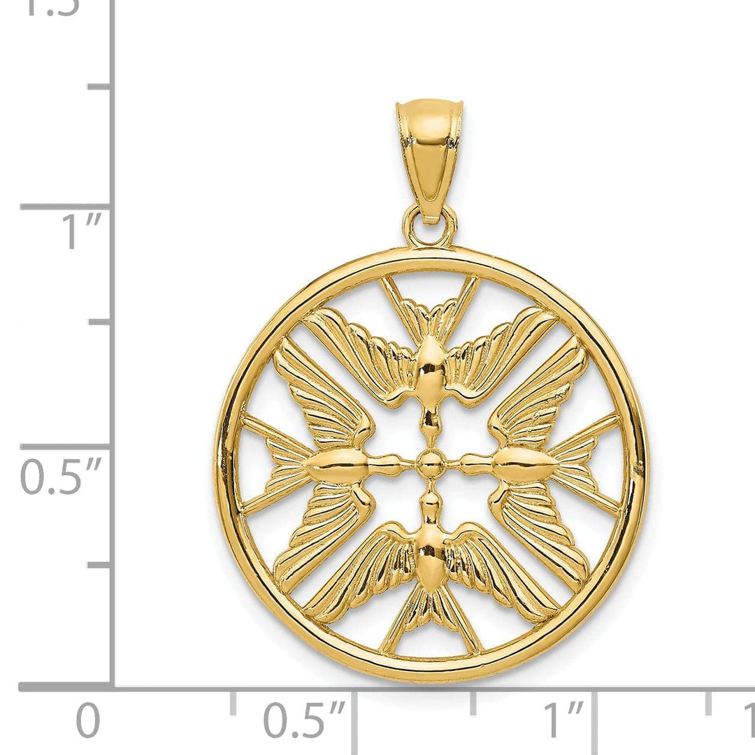 Lovely Rita's Pendants & Charms 14k Yellow Gold Open Back Polished Finish Solid Doves in Circle Design Charm Pendant