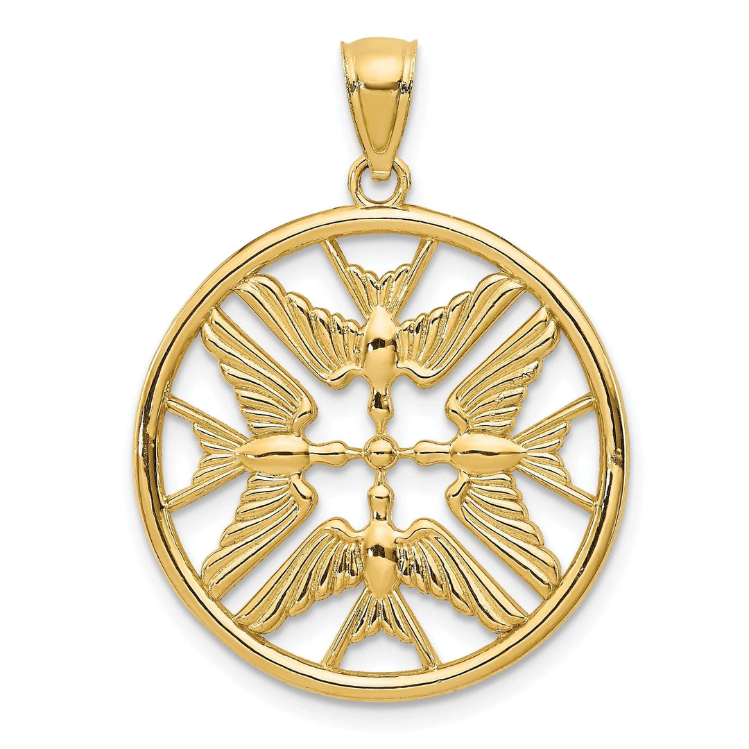 Lovely Rita's Pendants & Charms 14k Yellow Gold Open Back Polished Finish Solid Doves in Circle Design Charm Pendant