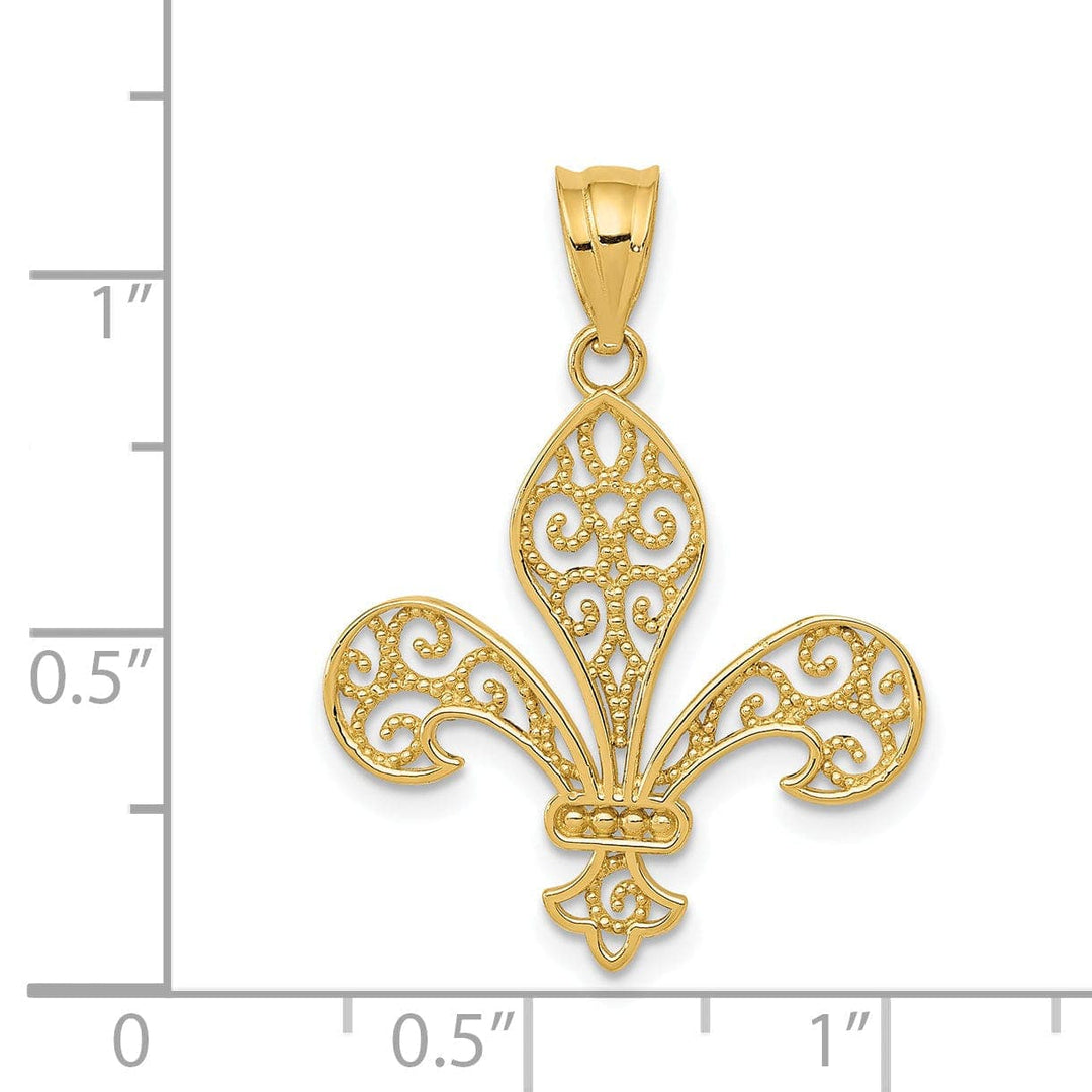 Lovely Rita's Pendants & Charms 14k Yellow Gold Open Back Polished Finish Solid Mens Filigree Fleur de Lis Design Charm Pendant