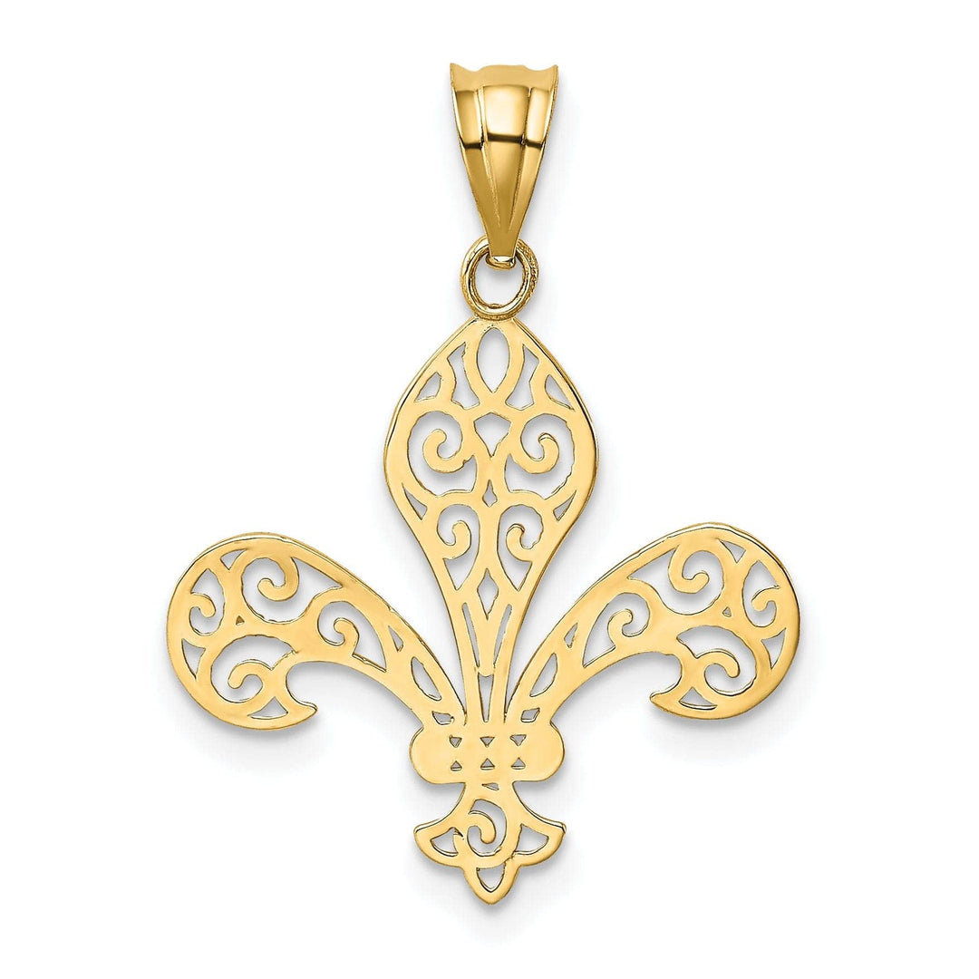 Lovely Rita's Pendants & Charms 14k Yellow Gold Open Back Polished Finish Solid Mens Filigree Fleur de Lis Design Charm Pendant
