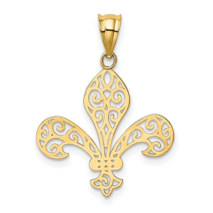 Lovely Rita's Pendants & Charms 14k Yellow Gold Open Back Polished Finish Solid Mens Filigree Fleur de Lis Design Charm Pendant