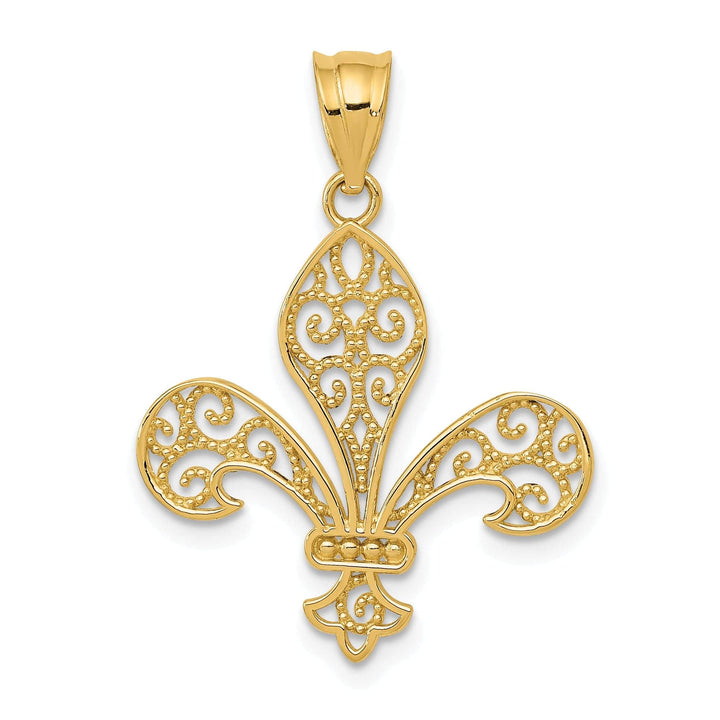 Lovely Rita's Pendants & Charms 14k Yellow Gold Open Back Polished Finish Solid Mens Filigree Fleur de Lis Design Charm Pendant