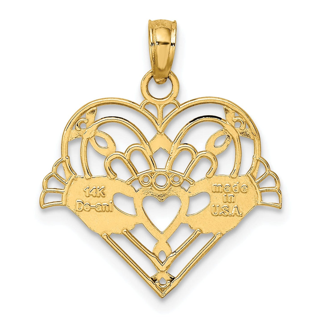 Lovely Rita's Pendants & Charms 14K Yellow Gold Open Back Polished Finish with Beaded Design Claddagh In Heart Charm Pendant