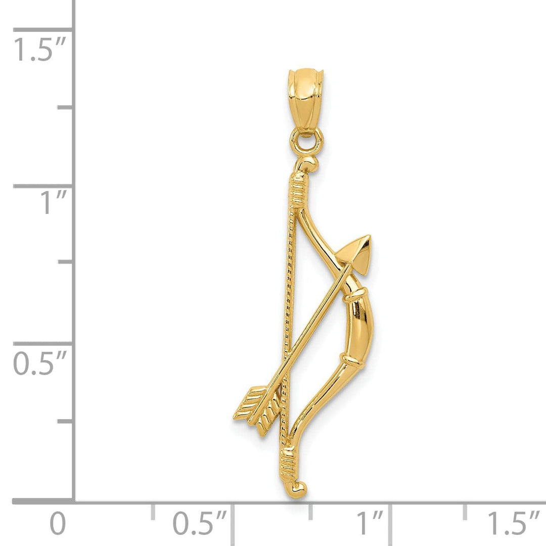Lovely Rita's Pendants & Charms 14k Yellow Gold Open Back Polished Textured Finish Bow and Arrow Charm Pendant