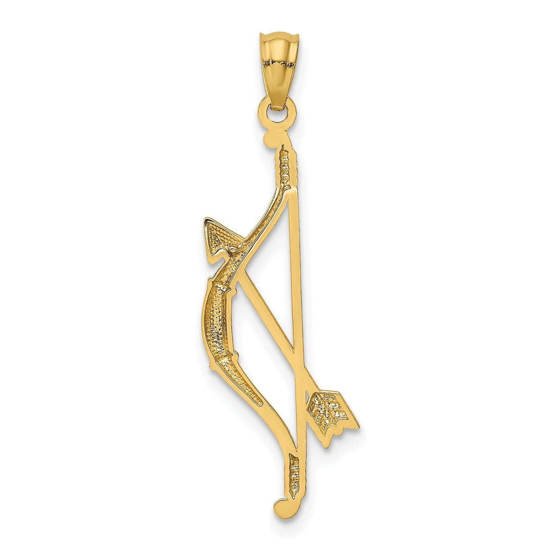 Lovely Rita's Pendants & Charms 14k Yellow Gold Open Back Polished Textured Finish Bow and Arrow Charm Pendant
