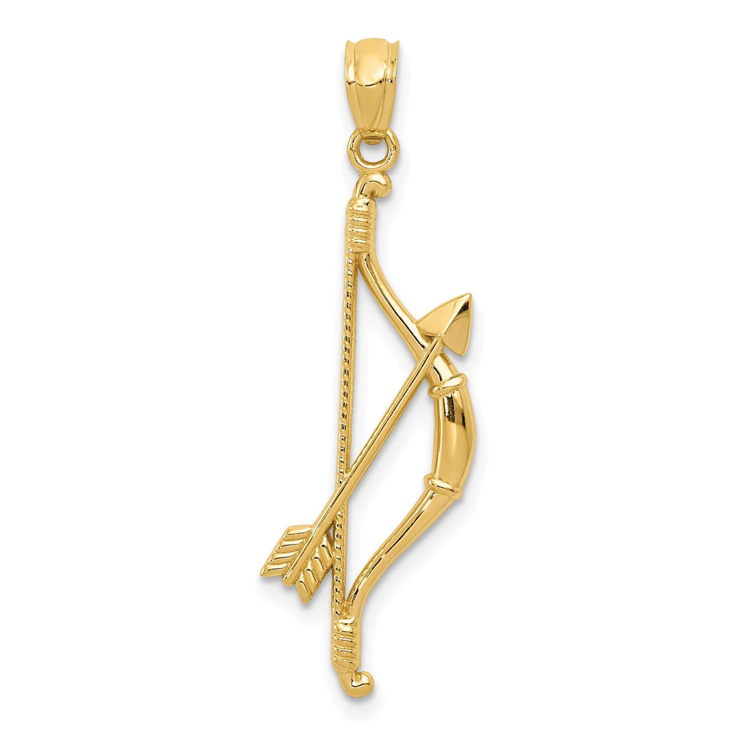 Lovely Rita's Pendants & Charms 14k Yellow Gold Open Back Polished Textured Finish Bow and Arrow Charm Pendant